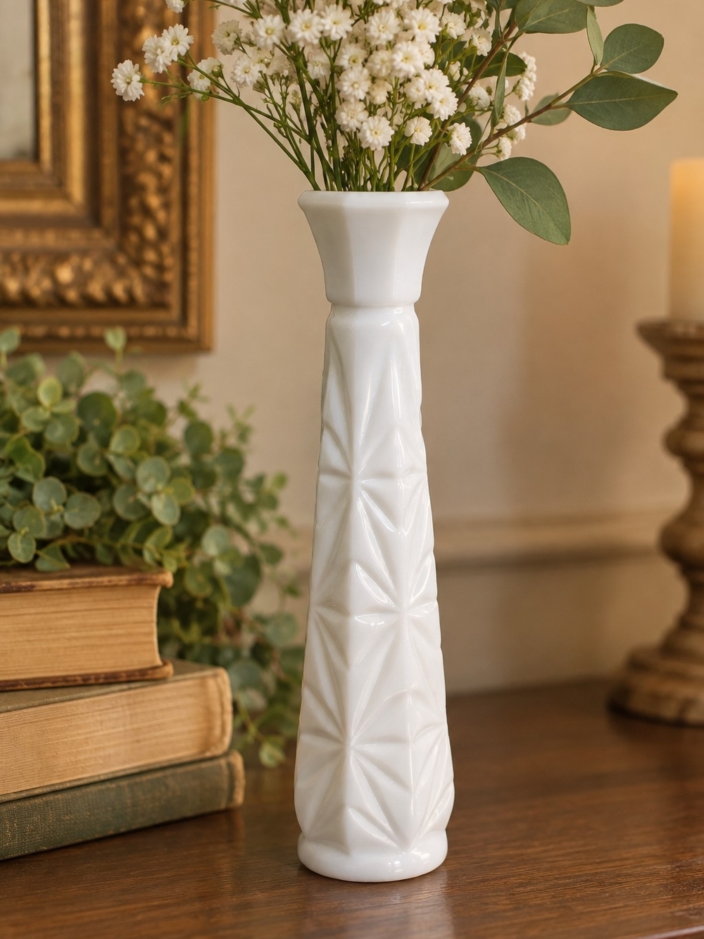 Anchor Hocking White Textured Milk Glass Bud Vase